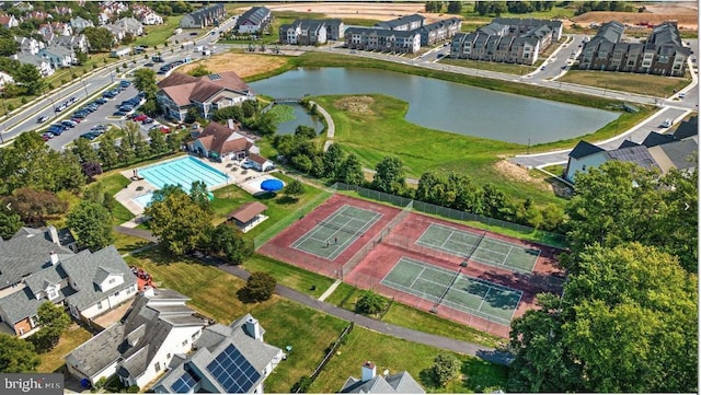 aerial view with a water view