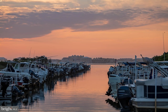 view of dock with a water view