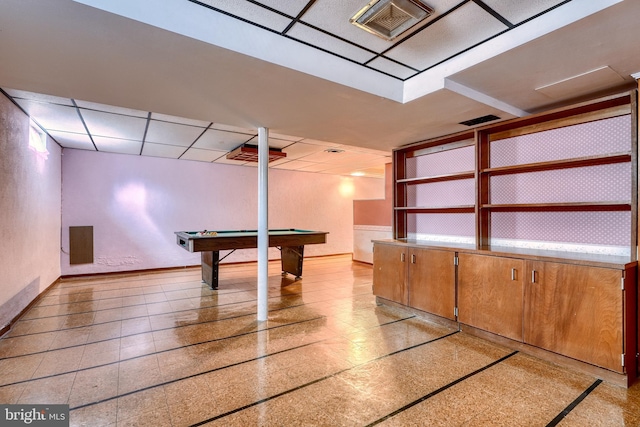 playroom with a drop ceiling and pool table