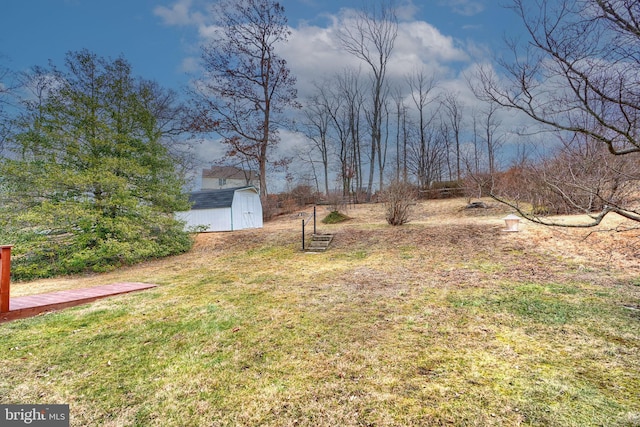 view of yard featuring a storage shed