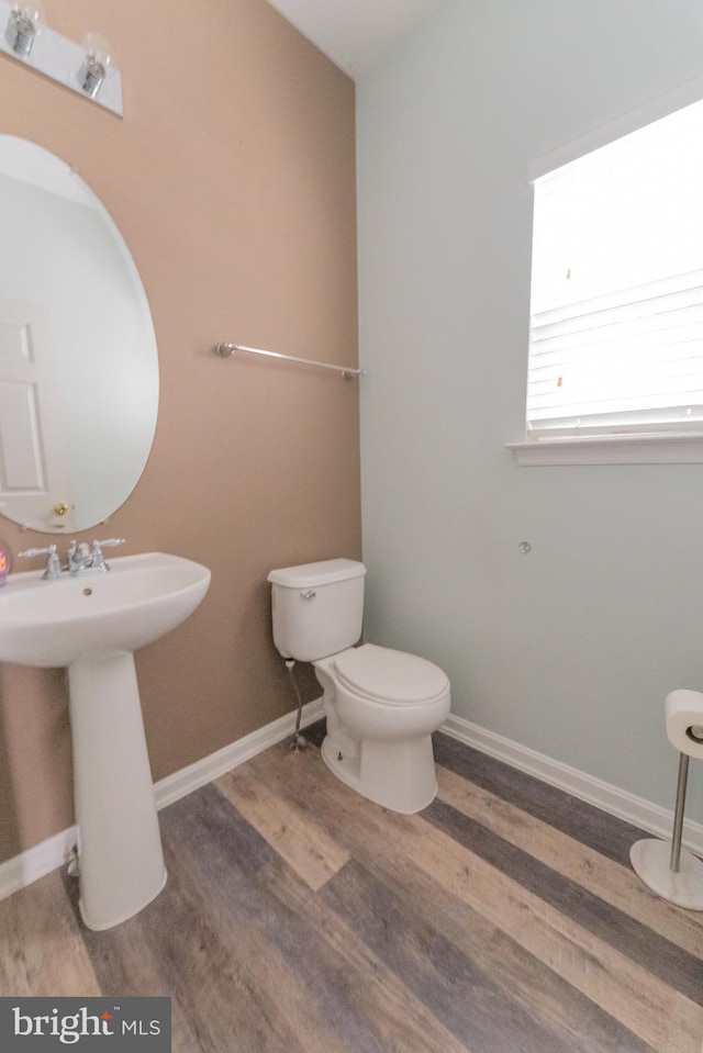 bathroom featuring sink, wood-type flooring, and toilet