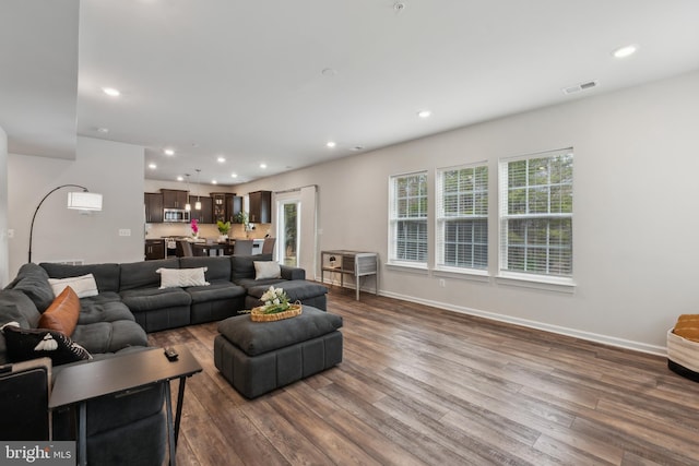 living room featuring plenty of natural light and hardwood / wood-style floors