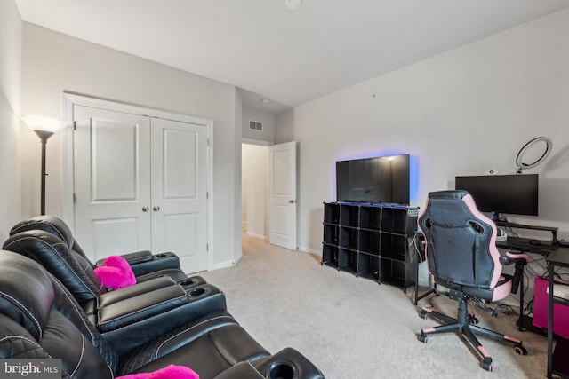 office area with light colored carpet