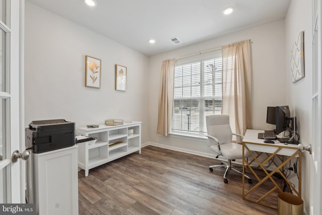 office area featuring hardwood / wood-style flooring