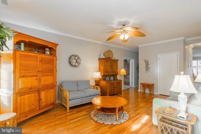 23137 Pine Run, Millsboro, DE 19966 - living room featuring crown molding, ceiling fan, and light hardwood / wood-style floors