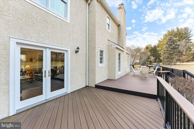 wooden terrace with french doors