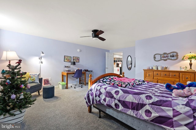 bedroom featuring carpet flooring and ceiling fan