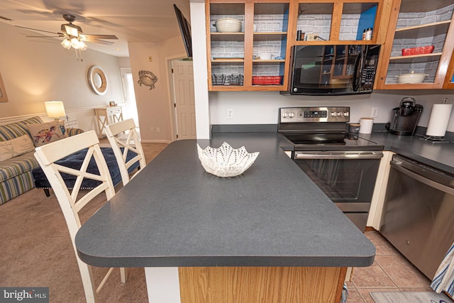 kitchen with stainless steel appliances and ceiling fan