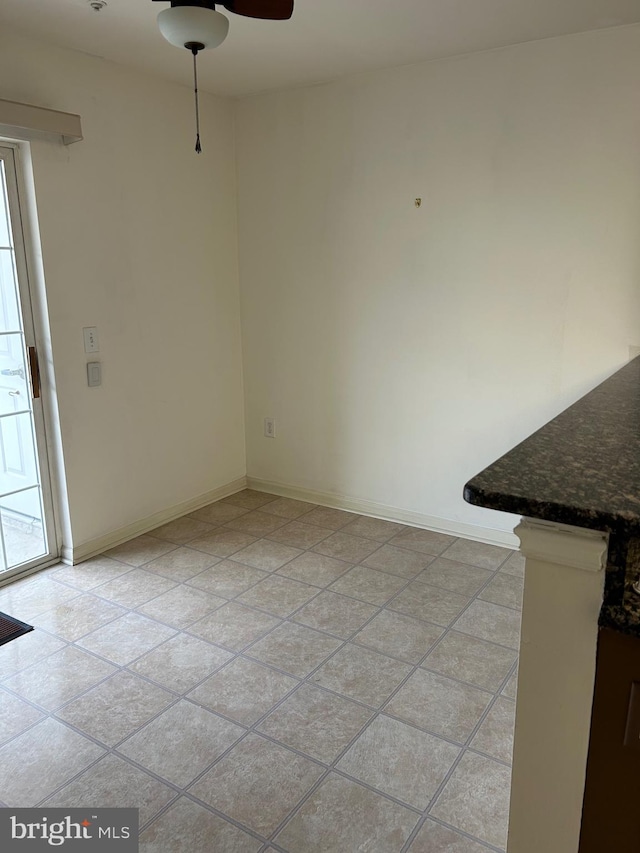 unfurnished dining area featuring ceiling fan