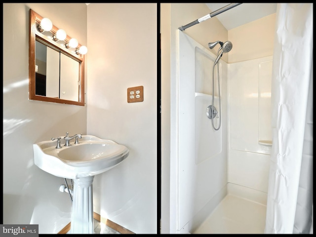 bathroom featuring a shower with shower curtain