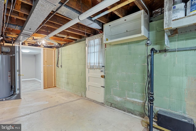 basement featuring water heater