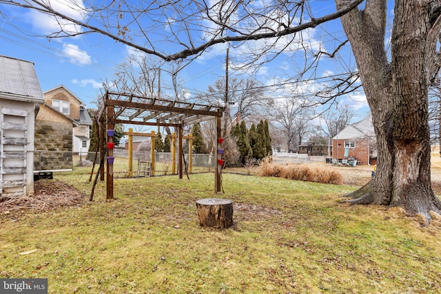 view of yard with a pergola