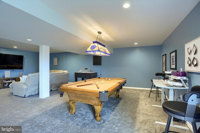 recreation room featuring carpet floors and billiards