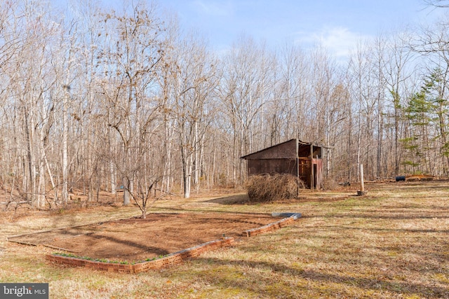 view of yard featuring an outdoor structure