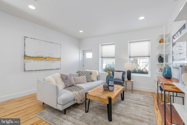 living room with light hardwood / wood-style flooring