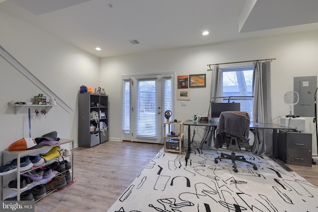 office space featuring light hardwood / wood-style floors