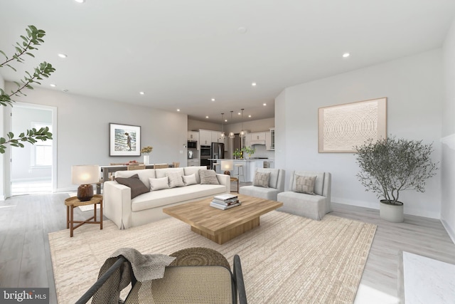 living room with light wood-type flooring