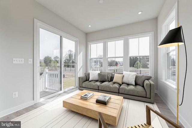 living room with light hardwood / wood-style floors