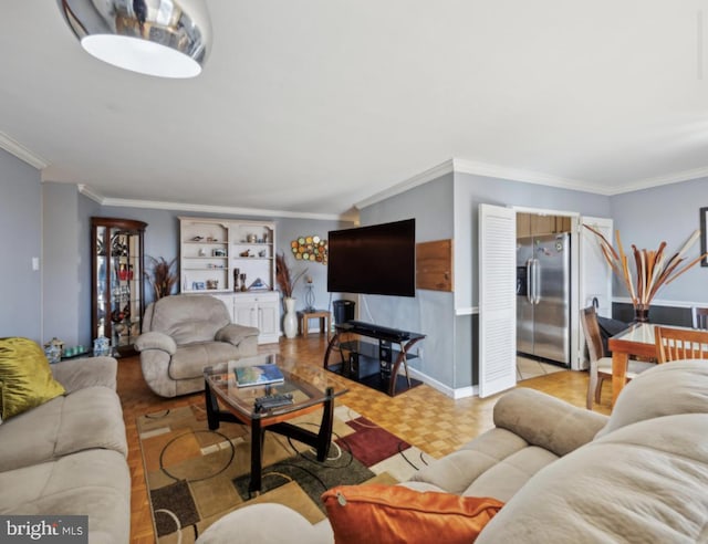 living room featuring ornamental molding