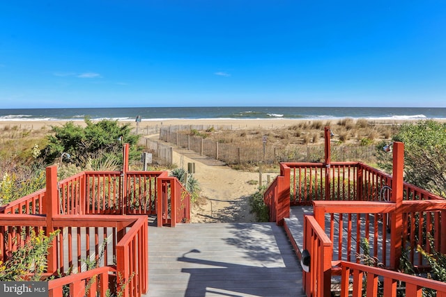 view of water feature featuring a view of the beach