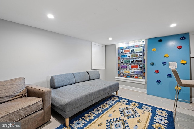 living room with light tile patterned floors