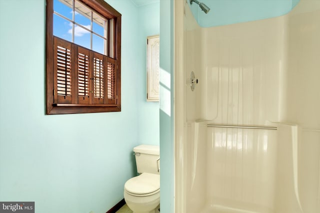 bathroom with a shower and toilet