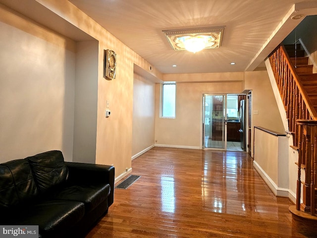 living room with hardwood / wood-style flooring