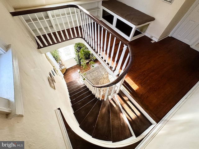 stairs with wood-type flooring