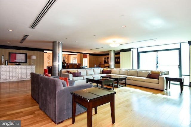 living room featuring light hardwood / wood-style flooring and a wealth of natural light