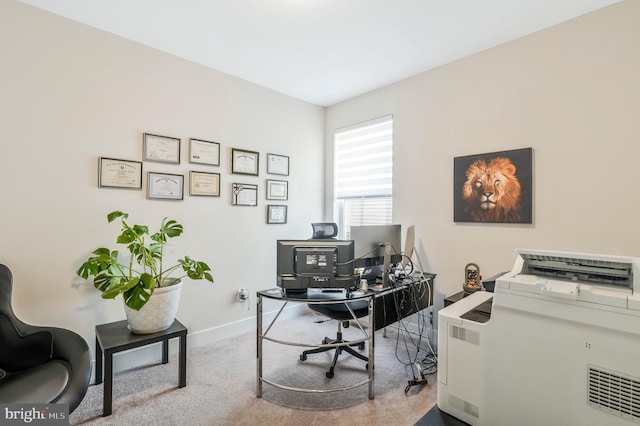 view of carpeted home office