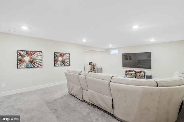 living room featuring light carpet