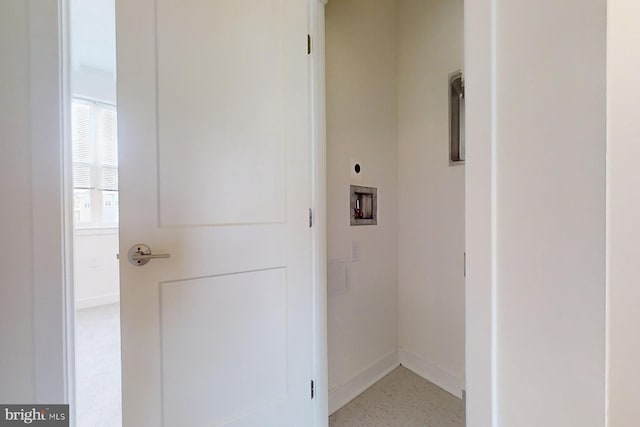 clothes washing area featuring electric dryer hookup and washer hookup