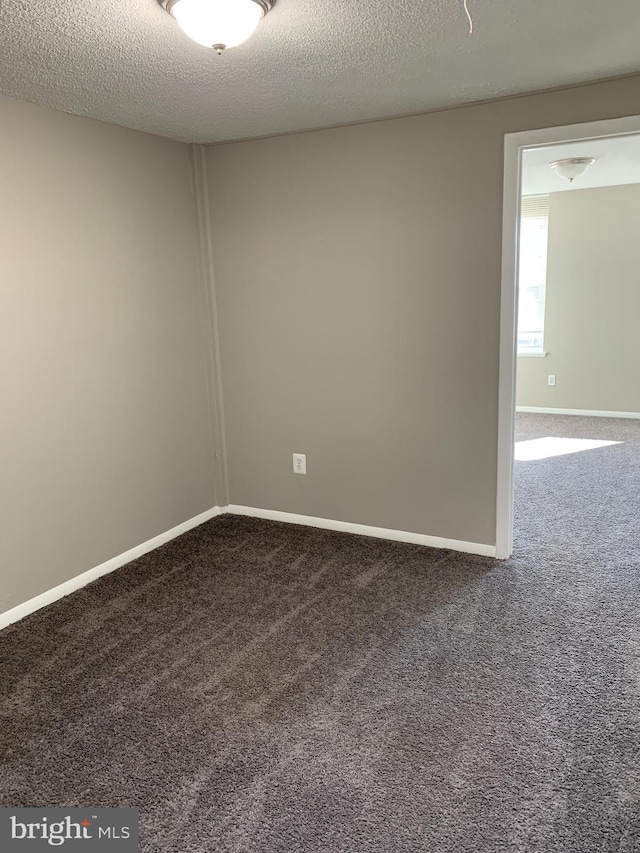 spare room with a textured ceiling and carpet flooring