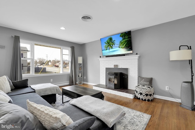 living room with dark hardwood / wood-style floors