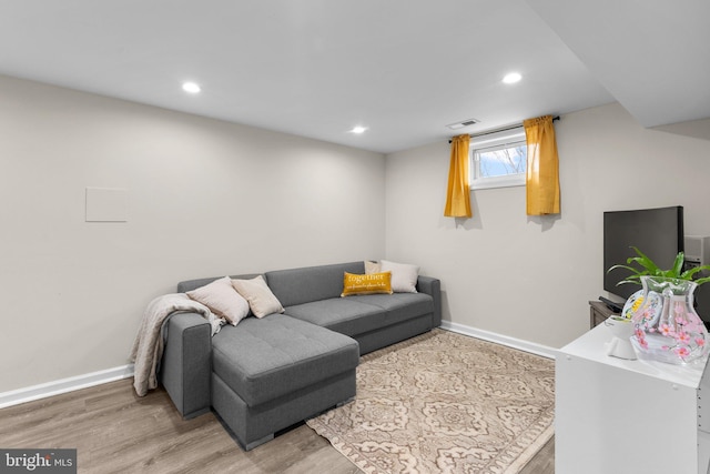 living room featuring light wood-type flooring