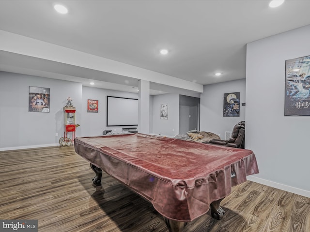 playroom with hardwood / wood-style flooring and billiards