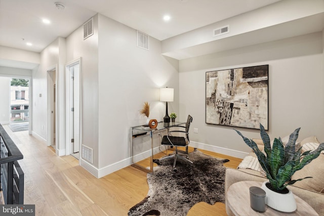 interior space with light hardwood / wood-style floors