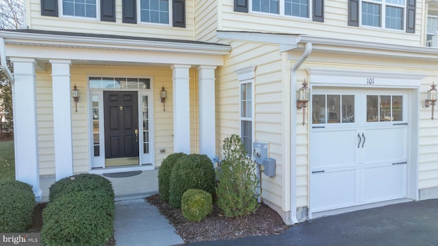 doorway to property with an attached garage