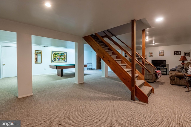 interior space with pool table and carpet