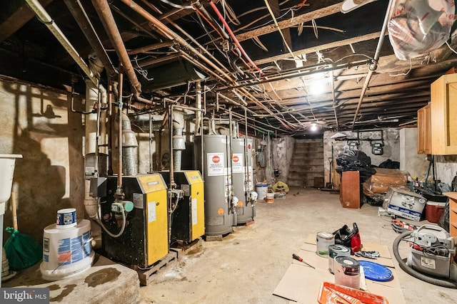 basement featuring water heater