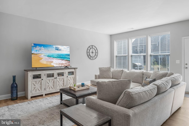 living room with light hardwood / wood-style flooring