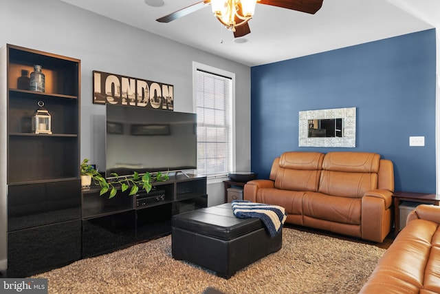 living room with ceiling fan