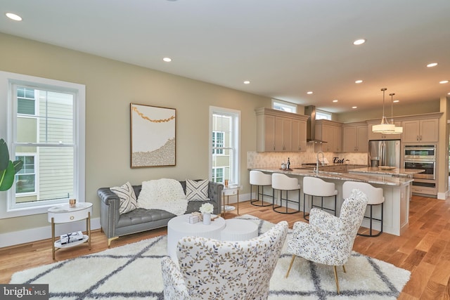 living room with light wood-type flooring