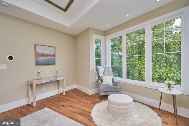 sitting room featuring light hardwood / wood-style flooring