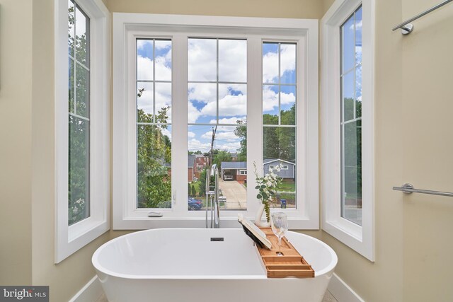 bathroom featuring a bathtub and plenty of natural light