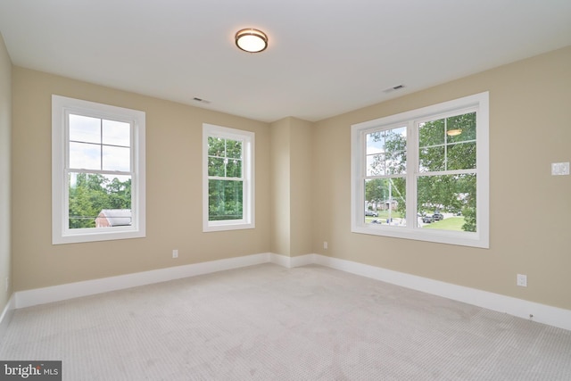 spare room featuring light carpet