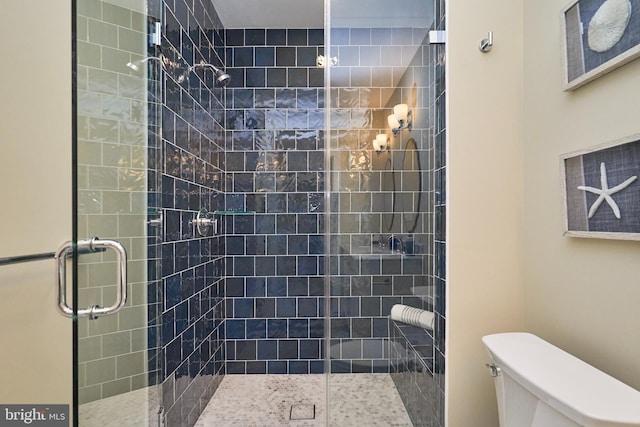 bathroom with toilet and a shower with shower door