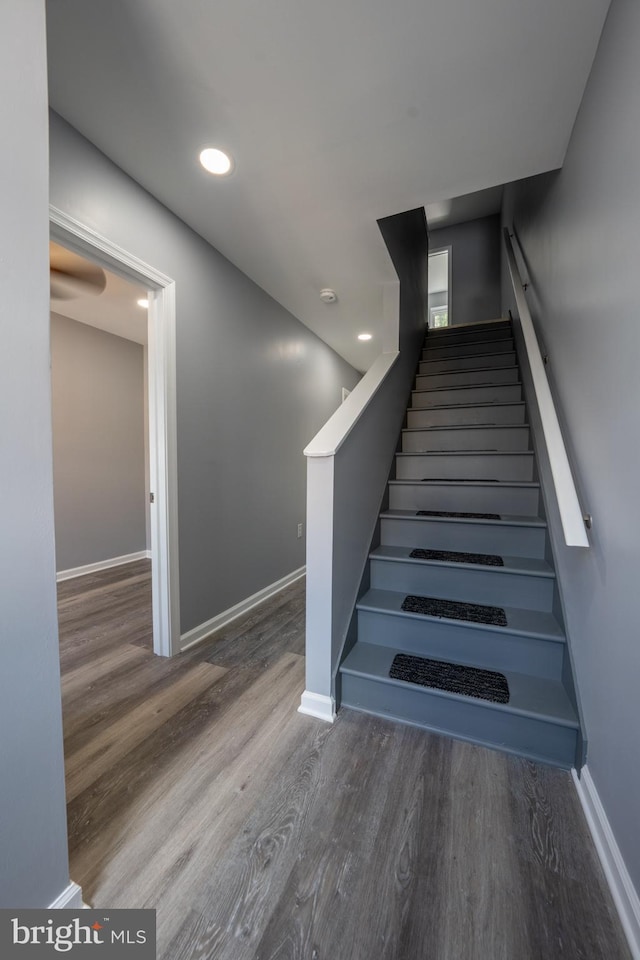 stairway with wood-type flooring