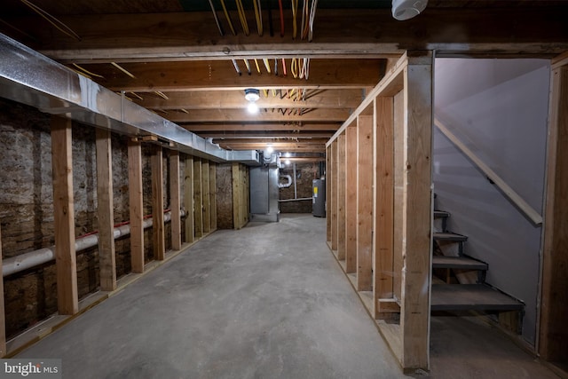 basement featuring water heater