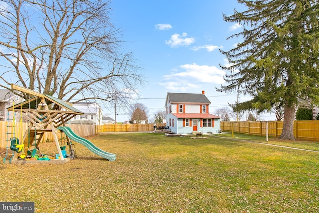 view of yard with a playground